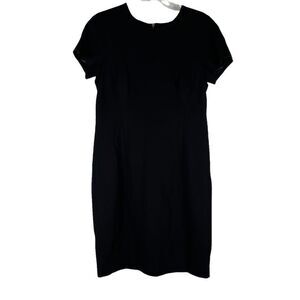 Ellen Tracy Little Black Dress Gold Zipper Cap Sleeves Women's 10 Sheath